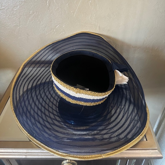 FAMOUS DESIGNER 1970s\' NAVY, WHITE & GOLD WIDE BRIM HAT + NAVY SEQUINS main image 14